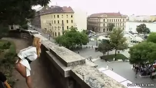 مؤخرة الشقراء متاحة: شرج علني مع غرباء