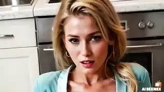 مؤخرة زوجة الأب الكبيرة ترتد على قضيب ربيبها شريط جنس في المطبخ